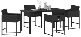 5 darabos kerti étkező szett párnákkal Fekete Poly Rattan
