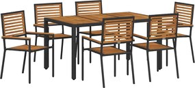 vidaXL Kert étkező szett 7 pcs Fekete és Barna polirattan