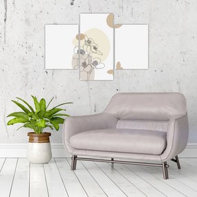 Kép - Bézs virágok pillangóval N⁰4 (90x60 cm)