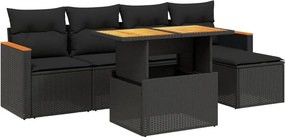 vidaXL 6 részes fekete polyrattan kerti ülőgarnitúra párnákkal
