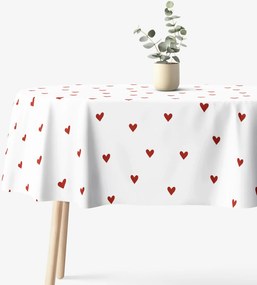Goldea ovális pamut terítő - piros szívecskék, fehér alapon 140 x 220 cm