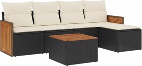 vidaXL 6 részes fekete polyrattan kerti ülőgarnitúra párnákkal