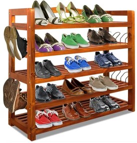 RUSTIC cipőtartó polc, 5 polc, 75x26x82cm, természetes barna Casaria