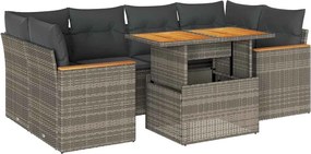 vidaXL 6 részes szürke polyrattan akácfa kerti ülőgarnitúra párnákkal