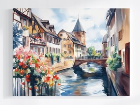 Vászonkép Víz Város Franciaország Elzász Colmar Híd Nyár Tavasz 100x75