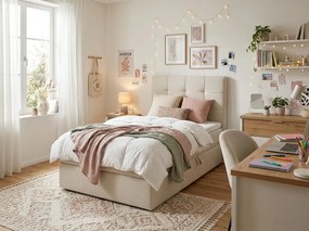 Kárpitozott boxspring ágy DIRELIS VIBE 90x200 cm krémszínű Matrac: Bonell rugós matrac