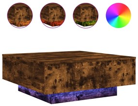 Füstös tölgy színű dohányzóasztal LED-lámpákkal 80 x 8 0x 31 cm