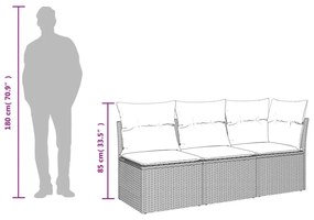 3 személyes barna polyrattan kerti kanapé párnával