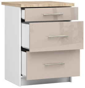 Alsó konyhaszekrény Ozara S60 3SZ (fehér + fényes cappuccino). Akció -15%. 1071116