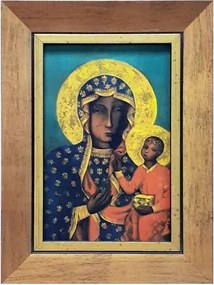 Vászonkép 10x15cm Szűz Mária Czestochowa arany keret 307