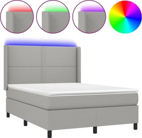 vidaXL világosszürke szövet rugós és LED-es ágy matraccal 140x190 cm