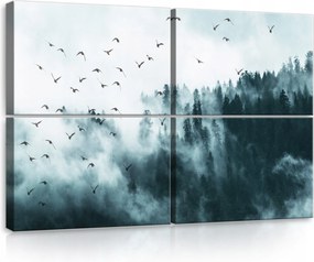 Vászonkép 120x80 Ködös erdő madarak misztika nyugalom természet hegyek szabadság csend
