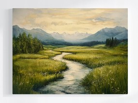 Poszter Tájkép Rét Folyó Patak Zöld 100x75