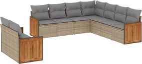 vidaXL 9 részes bézs polyrattan kerti ülőgarnitúra párnákkal