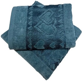 Jacquard frottír törölköző kék szív 50x90cm TiaHome