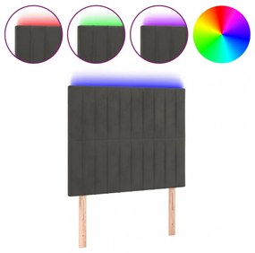 sötétszürke bársony LED-es fejtámla 100x5x118/128 cm