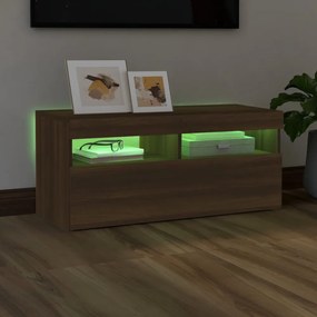barna tölgyszínű TV-szekrény LED-világítással 90 x 35 x 40 cm