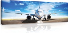 Vászonkép 145x45 Repülőgép repülőtér kifutópálya ég felhők repülés utazás aviáció