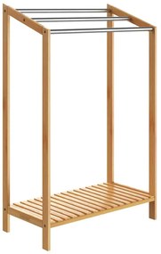 RUBBY bambusz törölközőtartó fém rudakkal és polccal , 51x31x85 cm, barna/ezüst Casaria