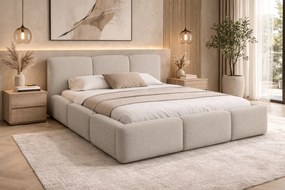 Marios kárpitozott ágy 160x200 cm, ágyneműtartós - bézs buklészövet Quelle 03