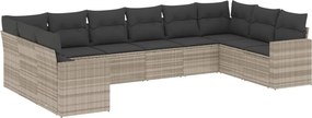vidaXL 10 részes világosszürke polyrattan kerti ülőgarnitúra párnákkal