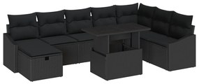 9 Darabos Kerti Kanapé Szett Párnákkal Fekete Poly Rattan