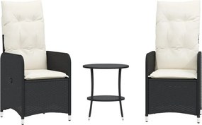 vidaXL 2 db fekete polyrattan dönthető kerti szék asztallal