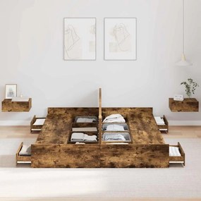 Ágykeret tárolóval fiókkal Füstölt tölgy 150 x 200 cm Faanyag