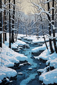 Poszter 30x45cm Folyó a téli időszakban