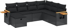 vidaXL 7 részes fekete polyrattan kerti ülőgarnitúra párnával