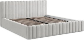 Ezüstszínű kárpitozott ágyneműtartós franciaágy ágyráccsal 160x200 cm Lemi – Makamii