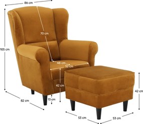 Füles fotel puffal, szövet mustár, ASTRID