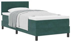 Boxspring Ágy Matrac Sötét Zöld Egyszemélyes Bársonyos