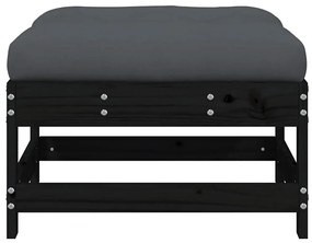 Fekete tömör fenyőfa kerti lábzsámoly párnával