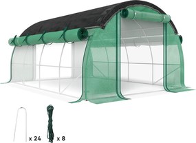 Outsunny 4 x 3 x 2 m Foltóház 8 Ablakkal, Rolós Ajtókkal, Rolós Oldalfalakkal, UV-álló Foltunnel, Télálló Paradicsom Üvegház Talajrögzítőkkel | Aosom