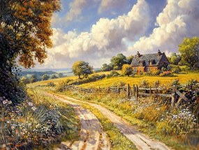 Vászonkép Canvas Tájkép Rusztikus Szabadtéri Falu Ház Út Nyár 100x75