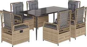 vidaXL 7 részes bézs polyrattan kerti étkezőgarnitúra párnákkal