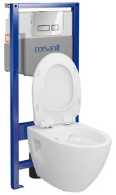 Cersanit Moduo, System50 MECH süllyesztett keret + Moduo Plus CleanOn fali WC csésze + MOVI II króm gomb, S701-769