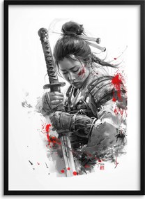 Fekete-fehér Vászonkép Fali poszter a nappaliba Japán Szamuráj 50x70