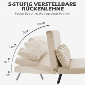 HOMCOM Kétszemélyes bársonykanapé, alvófunkcióval, 2 párnával, bársonyhatású, natúr-bézs