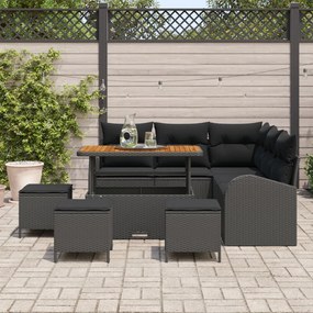 9 Rész Kerti Kanapé Szett Párnákkal Fekete Rattan Akáciával, 2-Fős Kerti Kanapé Párnákkal Fekete Rattan, 4 Rész Kerti Étkező Szett Párnákkal Fekete Rattan Akáciával