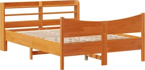 vidaXL viaszbarna tömör fenyőfa ágykeret fejtámlával 150x200 cm