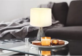 Globo 24147W Asztali lámpa fém nikkel matt, fehér textil, kábel textil fekete, billenőkapcsoló a kábelen, márvány megjelenésű fém talapzat, ø: 350mm, M: 540mm, kábel hossza 1500mm, 1x E27 40W 230V izzó nélkül