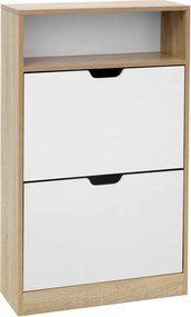 Cipős szekrény, három polcos cipőtartó 2 ajtóval fehér-natúr