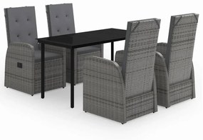 vidaXL 5 részes szürke kerti étkezőgarnitúra párnákkal
