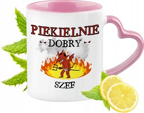 Bögre A Főnöknek Rózsaszín Szív Alakú Füllel Kávé Ajándék