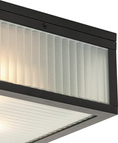 Kültéri mennyezeti lámpa fekete bordázott üveggel 2-lámpás IP44 - Charlois