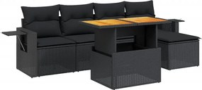 vidaXL 6 részes fekete polyrattan kerti ülőgarnitúra párnákkal