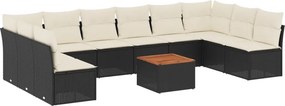vidaXL 11 részes fekete polyrattan kerti ülőgarnitúra párnákkal