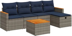 vidaXL 6 részes szürke polyrattan kerti ülőgarnitúra párnákkal